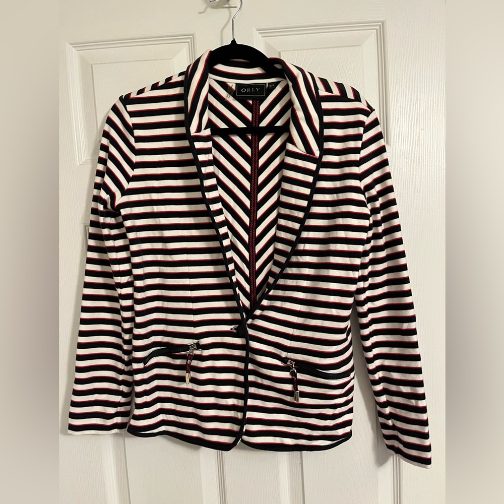 Orly black/white/red stripe blazer